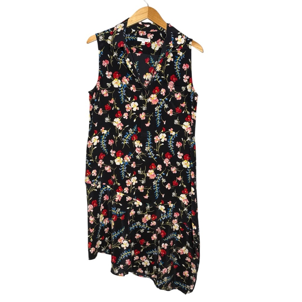 Equipment dress silk Black Floral Asymmetrical sleeveless women’s size large
